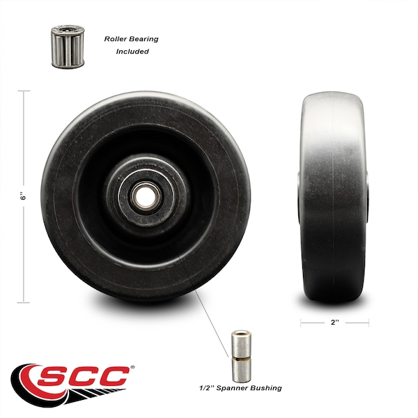 SCC - 6 Polyolefin Wheel Only W/Roller Bearing - 1/2 Bore - 750 Lbs Capacity